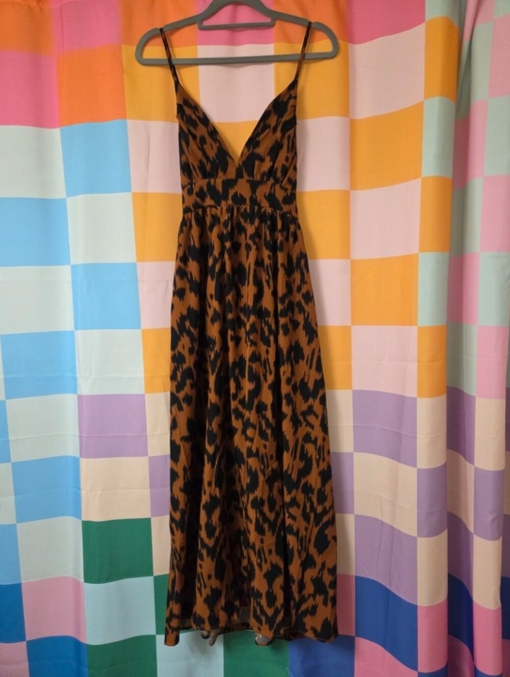 Andthewhy Brand Leopard Print Spaghetti-Strap Maxi Dress in Brown/Black